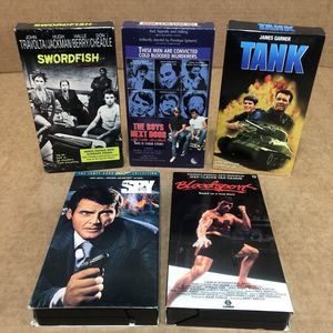 Vintage VHS Tapes 5 Action Movies, Slim Case,  Adventure Theme, Swordfish